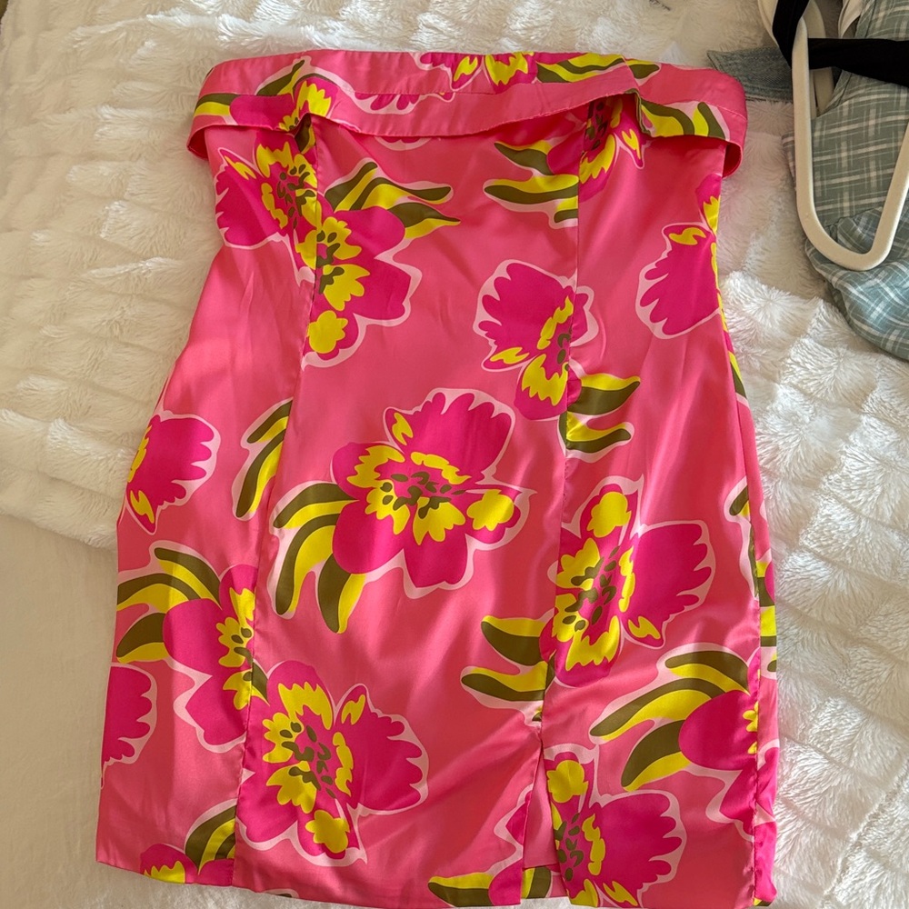 Floral Pink Strapless Mini Dress